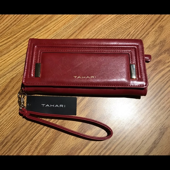 Tahari Handbags - TAHARI Red Trifold Calf Clutch Wallet Wristlet NWT